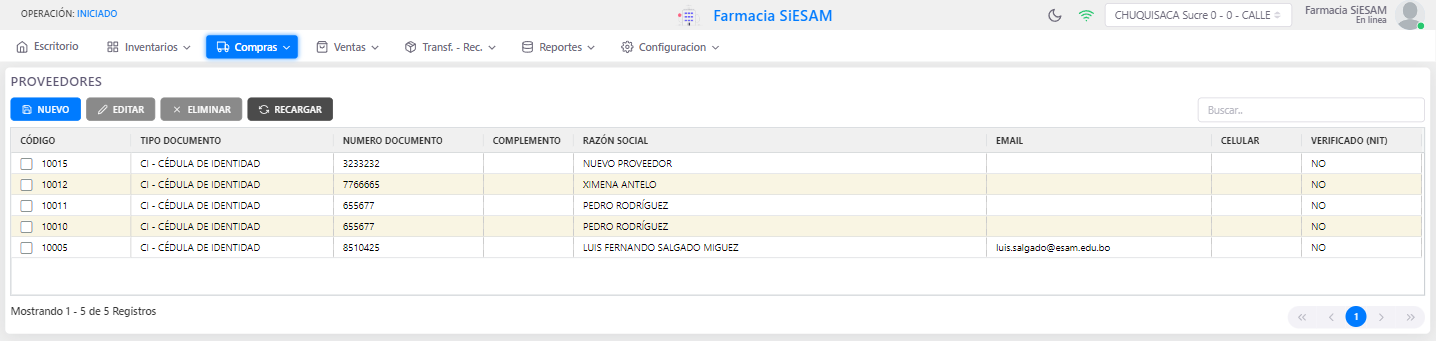 Imagen: proveedores - tabla