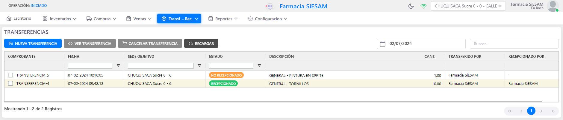 Imagen: Tabla de Transferencias